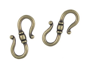 Tierracast CLASSIC CLASP S Hook Findings - Antique Brass Clasp Findings - Tierra Cast Brass Oxide Bronze Findings (PAF20)