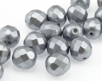 METALLIC PASTEL GREY Beads 8mm Czech Glass Beads Firepolish Fire Polish Round Beads 8mm Beads Neutral Light Gray Beads for Jewelry Making