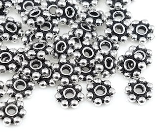 250 Silver Heishi Beads 5mm Beaded Antique Silver Beads Flat Daisy Bali Spacer Beads TierraCast Pewter Silver Metal Beads BULK BAG (PS3)