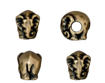 Antique Brass Beads - Elephant Beads - Extra Large Hole Eurobeads - Bronze Beads for European Bracelets (P1037)