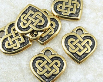 Celtic Charms - TierraCast CELTIC HEART Charms - Antique Gold Charms - Knotwork Knot Work Jewelry Supplies (P2019)