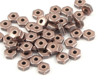 50 Copper Beads 4mm Hex Heishi Beads Antique Copper Spacer Beads TierraCast Pewter Metal Beads (PS133)