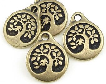 Antique Brass Charms Tree of Life Charms TierraCast Bird in a Tree Drop Yoga Charms Bronze Charms for Mindfulness Meditation Jewelry (P1256)