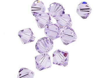 12 VIOLET 6mm Bicone Beads - Swarovski Austrian Crystal Beads - 5301 5328 6mm Beads - Light Purple Beads - Lilac Pale Purple Lavender