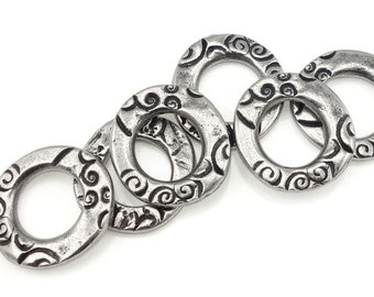 Dark Antique Silver Circle Charms TierraCast 1/2" FLORA RING Charms Silver Charms Link Connector Metal Ring Bohemian Charms Organic (P1351)