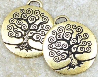 Tree of Life Pendants Gold Pendant TierraCast Tree of Life Charm Yoga Charms for Mindfulness Jewelry Meditation Spiral Tree Gold Tree (P781)