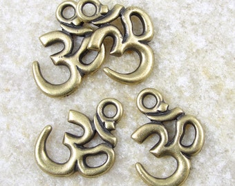 Antique Brass Charms Brass Om Charms TierraCast Aum Bronze Charms Hindu Dharma Yoga Charms for Mindfulness Jewelry Meditation (P775)