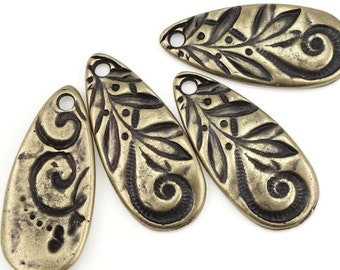 Antique Brass Charms Brass Pendant TierraCast JARDIN TEARDROP Charms Bronze Charms for Bohemian Jewelry Making Swirls and Vines Plants P1384