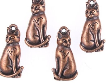Copper Cat Charms - 20mm Antique Copper Charms - TierraCast Pewter SITTING CAT Charms - Three Dimensional Kitty Cat Pendants (P1046)