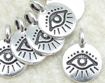 Evil Eye Charm Silver Charms for Jewelry Making - TierraCast You Collection 1/2" Mini Pendant - Antique Silver Pendant (P1481)