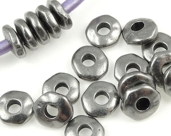 100 Large Hole Beads 7mm Nugget Heishi Antique Pewter Dark Silver Beads Heishi Spacer Beads TierraCast Leather Findings Collection (PS390)
