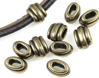 TierraCast DECO BARREL Beads - Hole Size 4mm x 2mm - Antique Brass Beads Bronze - Leather Crimp Beads - Leather Jewelry Findings PS518