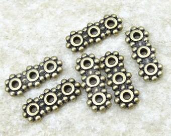 Antique Brass Beads - TierraCast 6mm - 3 Hole Beaded Separator Heishi Bar - Multistrand Multi Strand Findings Brass Oxide Bronze (PAS7)