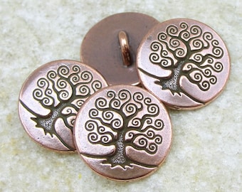 Tree of Life Buttons - Antique Copper Button Findings - TierraCast Woodland Nature Leather Bracelet Supplies (PF530)