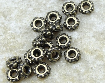 20 TierraCast 4mm Antique Brass Spacer Beads SMALL TURKISH Brass Oxide Heishi Beads Pewter Bronze Metal Beads (PAS6)