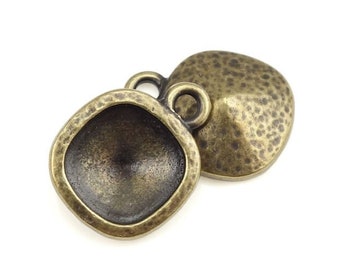 TierraCast Antique Brass Charm for Swarovski #4470 10mm x 10mm Crystal - Cushion Cut Crystal Bezel Setting Frame Bronze Pendant  (P2466)