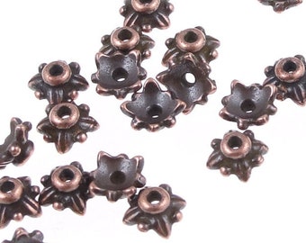 Copper Bead Caps Copper TierraCast 5mm Leaf Antique Copper Beadcaps Tierra Cast Pewter Small Copper Caps Bali Style Beads (PC109)