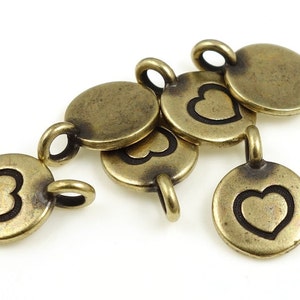 TierraCast YOU Collection Antique Brass Charm Mini Heart Bronze Pendant 12mm x 17mm Tiny Minimalist Pendant Love Valentines Charm (P1268)