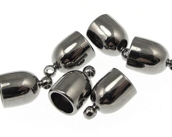 6 Gunmetal 6mm Kumihimo End Caps 6mm Bullet Kumihimo Caps Cord Ends Gun Metal Plated Kumihimo Supplies (KH66)