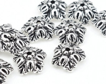 Silver Beadcaps - Antique Silver Bead Caps Oak Leaf Leaves Cap TierraCast Pewter Metal Beads Fall Autumn Supplies  (PC51)