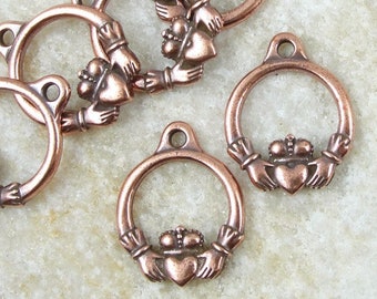 Celtic Charms - Claddagh Charms - Antique Copper Charms by TierraCast - Celtic Claddagh Friendship Love Charms (P2008)