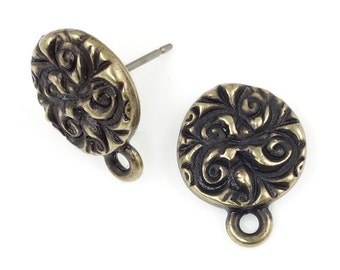 TierraCast JARDIN Post Earrings Antique Brass Earring Post Stud Earring Findings Bronze Ear Findings Bohemian Jewelry Supplies (P1415)