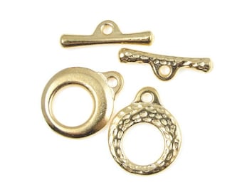 Small Gold Toggle Findings TierraCast MAKERS Clasp Set Bright Gold Clasp Hammertone Hammered Textured Metal Toggle Clasp Findings (PF2045)