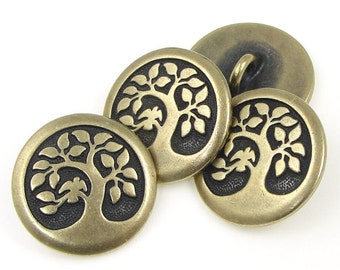 Antique Brass Button Findings Bronze Button TierraCast Bird in a Tree of Life Button Clasp for Leather Bracelets Mindfulness Jewelry (PF784)