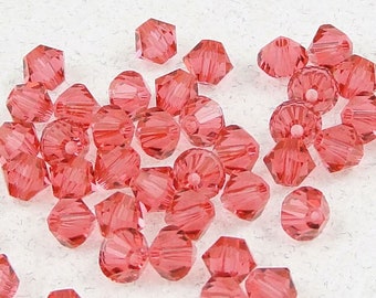 48 PADPARADSCHA 4mm Bicone Beads - Watermelon Light Red Swarovski Beads - Article 5301 5328 4mm Crystal Beads Marsala Light Wine Red