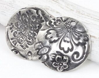 Dark Antique Silver Pendant Bohemian Pendant TierraCast FLORA PENDANT Flower Charm Silver Jewelry Charms for Summer Spring Jewelry (P1377)