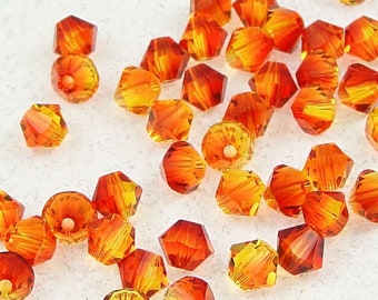 48 FIREOPAL 4mm Bicone Beads - Fire Opal Orange Multitone Swarovski Beads - Article 5328 4mm Crystal Beads