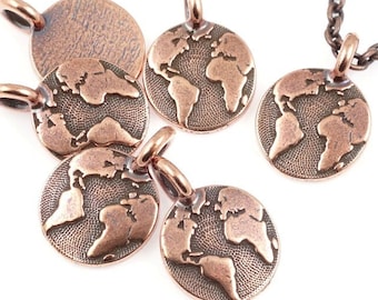 Antique Copper Charms Copper Pendant Earth Charm World Pendant TierraCast Mini Pendants Copper Jewelry Supplies Globe World Charm (P1249)