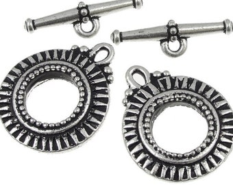 Silver Toggles - Large Toggles - Antique Silver Toggle Clasp Findings - TierraCast Sunburst Sun Burst Toggles - Silver Findings (PF258)