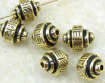 Antique Gold Beads TierraCast Woven Barrel Beads Gold Jewelry Beads - 9mm x 7mm - 6 or more pieces - (P2471)