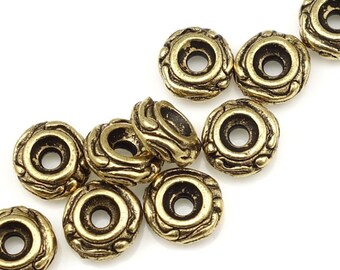 Antique Gold Beads TierraCast WOODLAND Beads Gold Beads for Bohemian Jewelry Nature Organic Beads Donut Rondelle Spacers (P308)