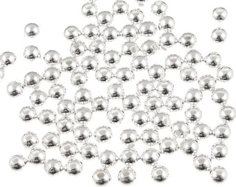 100 3mm Silver Plated Round Beads - Silver Beads Silver Ball Beads Spacers Metal Beads (FS89)