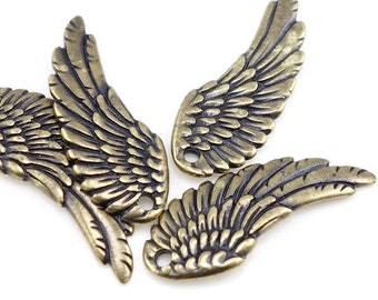 Large Wing Pendant Brass Oxide Antique Brass Pendant TierraCast Left Angel Wing Charm Bronze Pendant Bronze Charms Brass Charms  (P981)