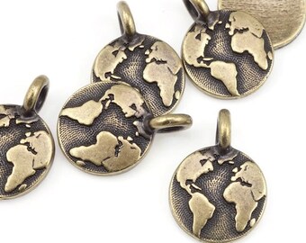 TierraCast Earth Charm Brass Charm for Jewelry Making 11mm x 16mm Mini Pendant Antique Brass Globe World Charm TierraCast Charms (P1248)