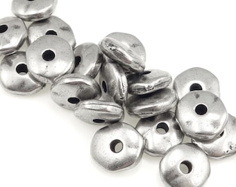 20 Dark Antique Silver Beads 7mm Nugget Beads TierraCast Heishi Spacer Beads ANTIQUE PEWTER Silver Spacers Organic Shape (PS186PA)