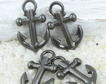19mm Anchor Charms - Black Oxide Anchor Drops by TierraCast - Black Metal Nautical Charms for Ocean Beach Jewelry (P1113)