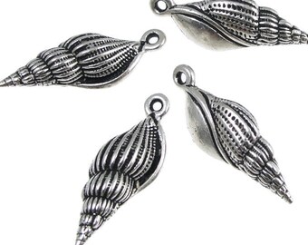 TierraCast SPINDLE SHELL Charms - Antique Silver Charms - Seashell Sea Shell Pendants Drops - Tierra Cast Beach Nautical Sea (P516)