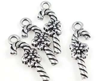 Candy Cane Charms Antique Silver Christmas Charms TierraCast Christmas Past Collection P1050