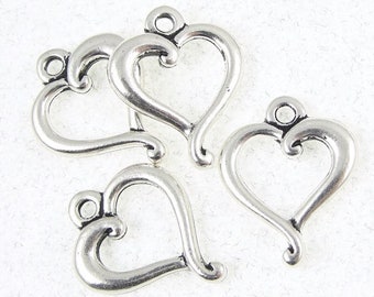 Silver Heart Charms TierraCast JUBILEE Heart Silver Charms - Antique Silver Pendant Heart Pendant for Valentine's Jewelry (P115)