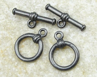 Matte Black Toggles - Bar and Ring Toggles Black Clasps TierraCast Pewter Black Oxide Toggle Clasp Findings PBF1