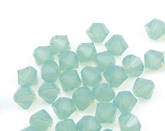 48 PACIFIC OPAL 4mm Bicones 5328 Swarovski Crystal Beads - Translucent Sea Blue Green Beads
