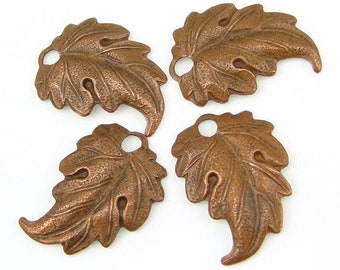 Copper Leaf Charm Vintaj PRAIRIE LEAF Artisan Copper Charm - 18mm Leaf Charm Aged Antique Solid Copper Autumn Fall Leaves Bohemian CDP0006