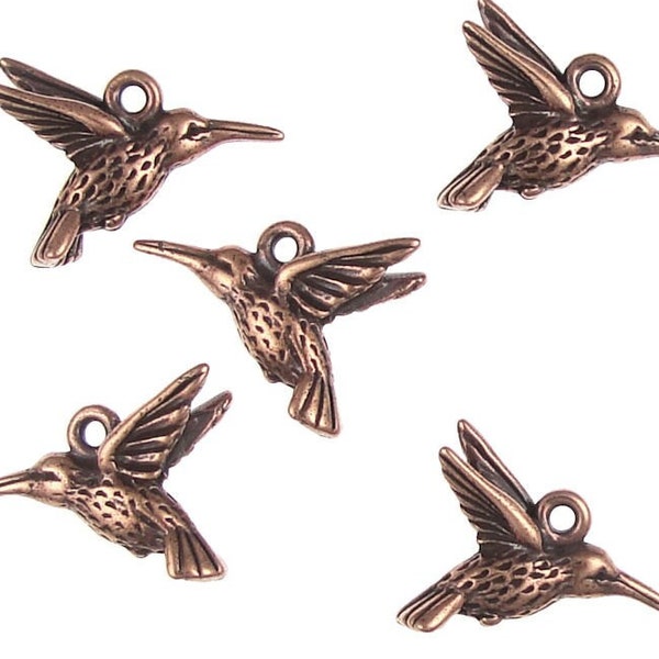 TierraCast HUMMINGBIRD CHARMS - Antique Copper Charms - Humming Bird Drop - Spring Summer Charms (P895)