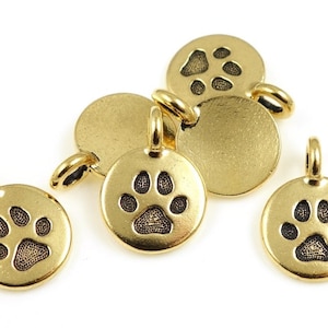 Tiny Gold Pendant Antique Gold Charm TierraCast PAW Charm from the You Too Collection - Animal Pet Lover Gold Charm   P1263