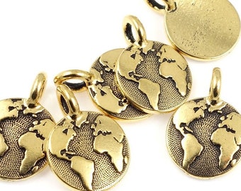 Antique Gold Charms Gold Earth Charm Tiny World Charm Globe Earth Pendant TierraCast You Collection Mini Pendant Small Charm (P1247)