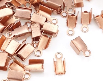 72 Copper Cord Crimp Ends Solid Copper Cord Ends Raw Bright Copper Findings - Leather Jewelry Findings - Fold Over Cord End (FSC1)